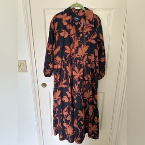 Anthropologie Black and Orange Floral Long Sleeve Dress